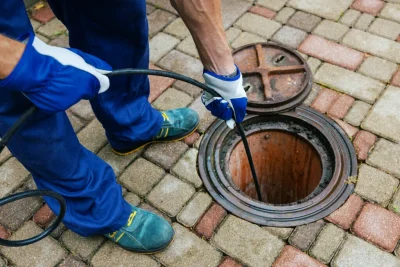 Plumber cleaning an outdoor sewer drain in Hacienda Heights